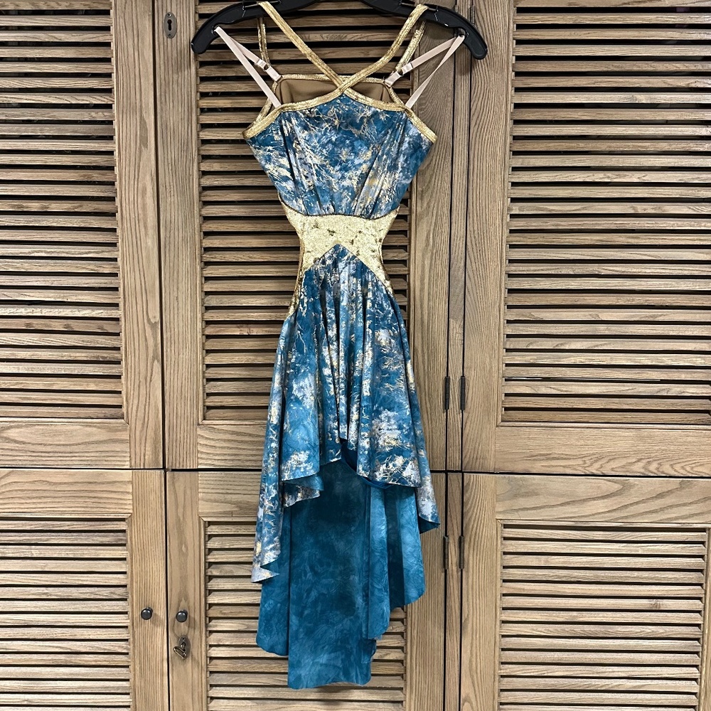 Dance Wear Costume Curtain Call Costumes Sparks Fly CLA Teal and Gold Color